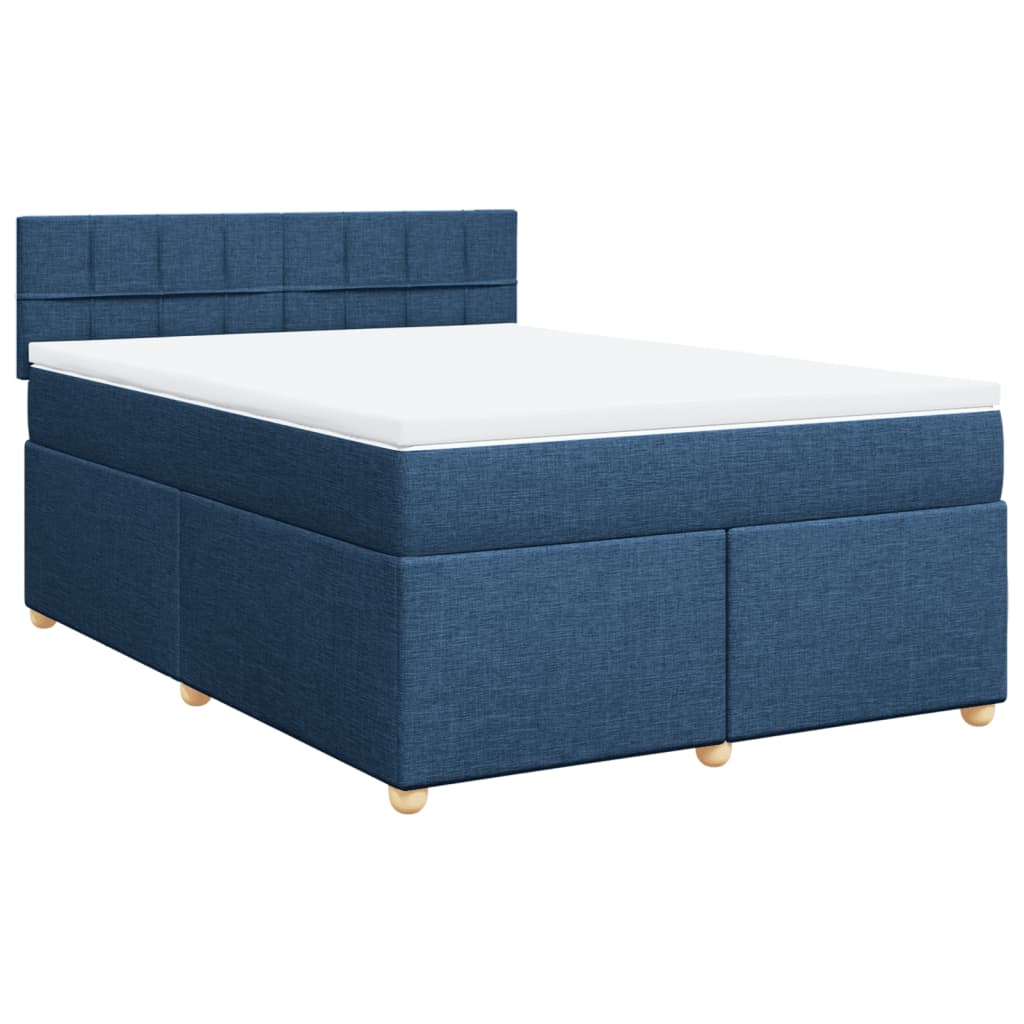 vidaXL Pat continental cu saltea, albastru, 160x200cm, material textil