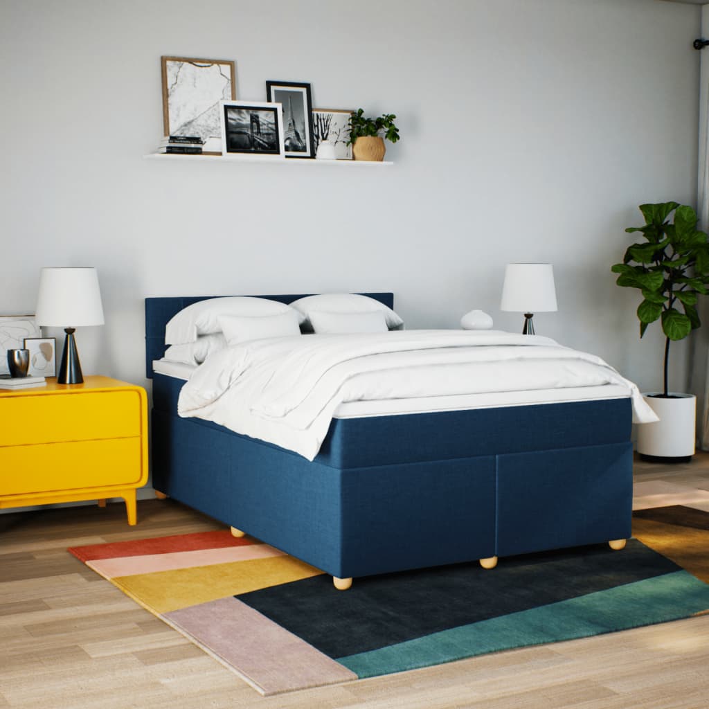 vidaXL Boxspring met matras stof blauw 160x200 cm afbeelding