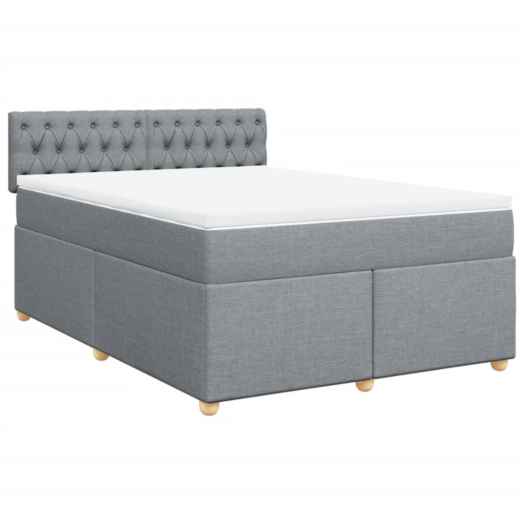vidaXL Pat continental cu saltea, gri deschis, 160x200 cm, textil