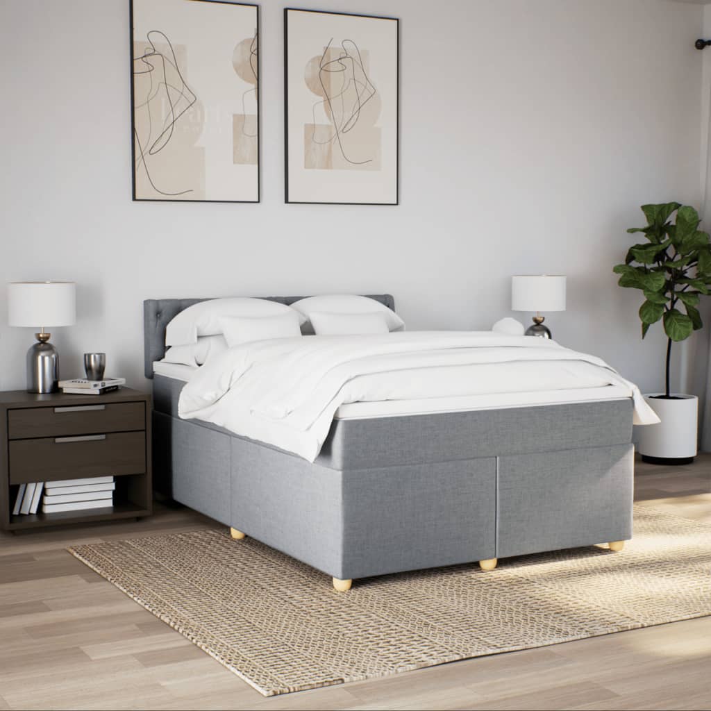 vidaXL Boxspring met matras stof lichtgrijs 160x200 cm afbeelding