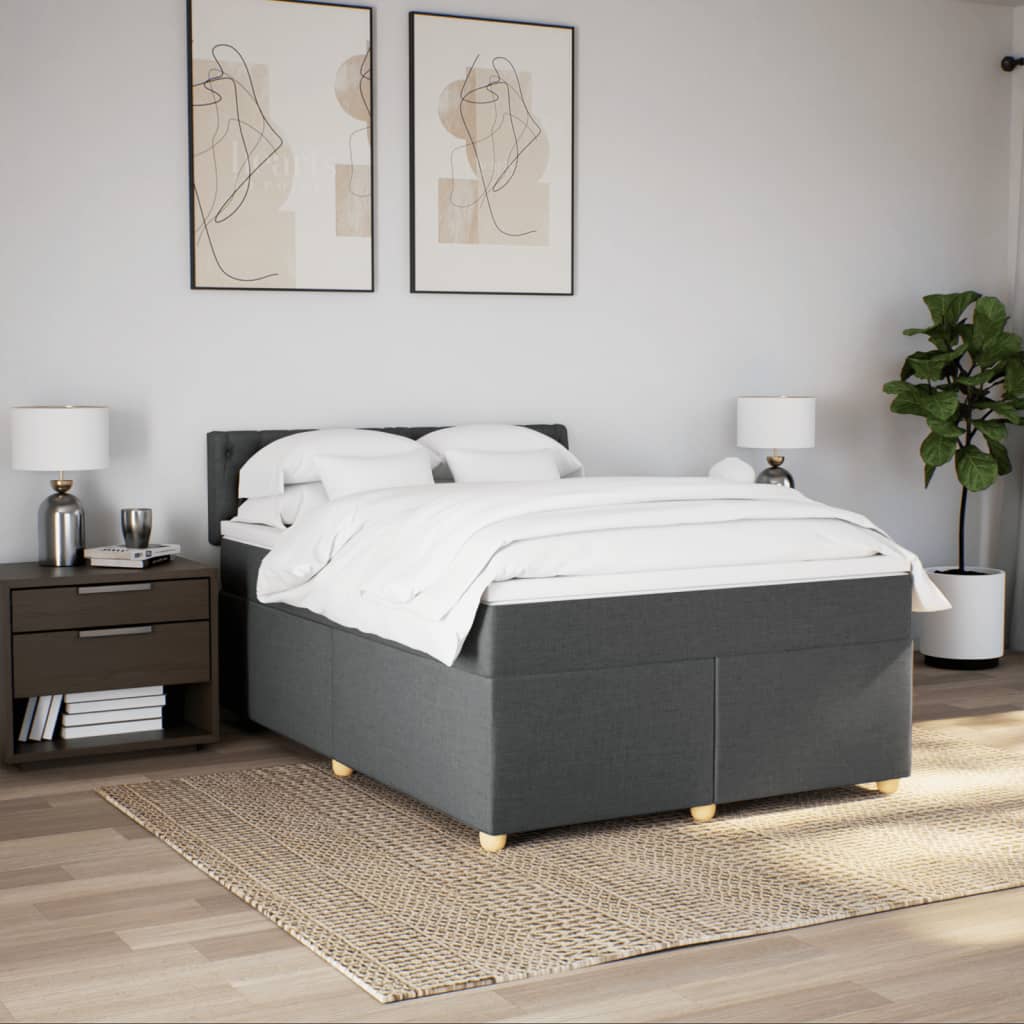 vidaXL Boxspring met matras stof donkergrijs 160x200 cm afbeelding