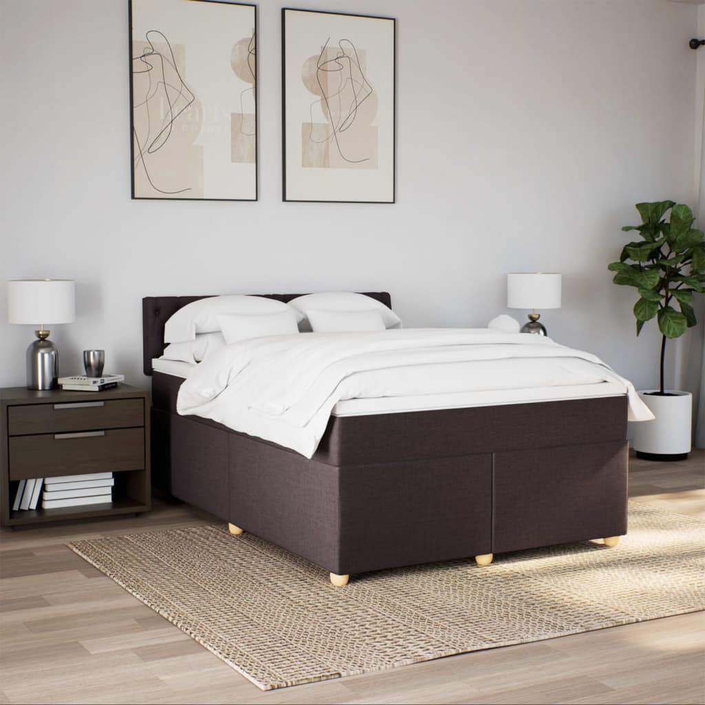 vidaXL Boxspring met matras stof donkerbruin 160x200 cm afbeelding
