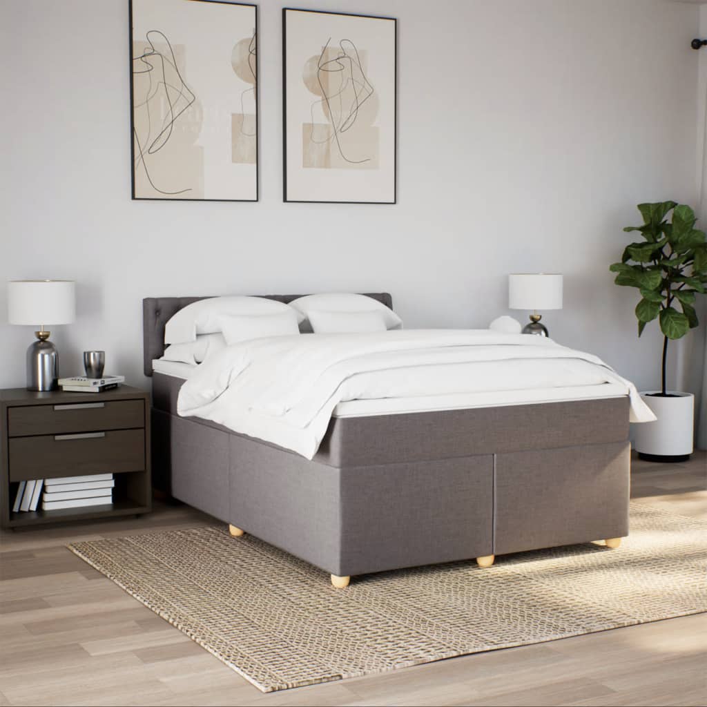 vidaXL Boxspring met matras stof taupe 160x200 cm afbeelding
