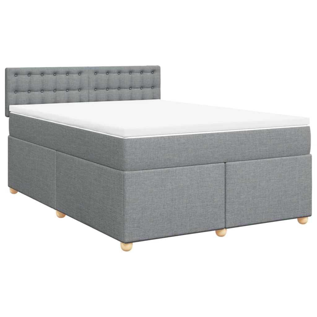 vidaXL Pat continental cu saltea, gri deschis, 160x200 cm, textil