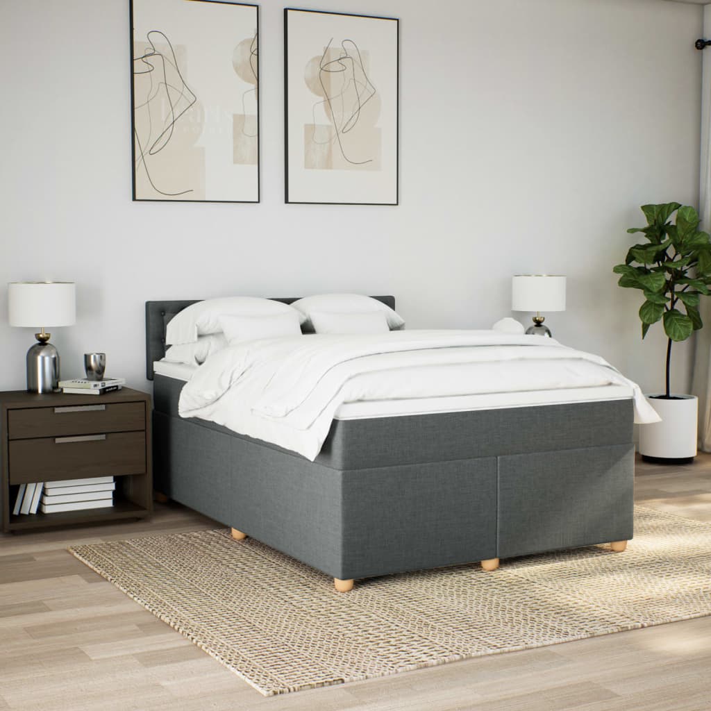 vidaXL Boxspring met matras stof donkergrijs 160x200 cm afbeelding
