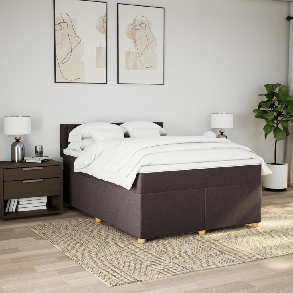 vidaXL Boxspring met matras stof donkerbruin 160x200 cm afbeelding