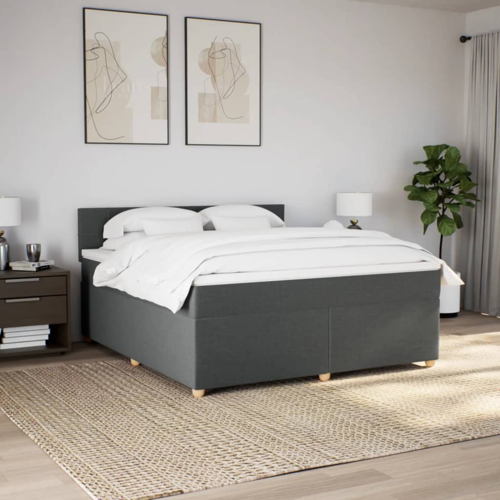 vidaXL Boxspring met matras stof donkergrijs 180x200 cm grijs, foto 2
