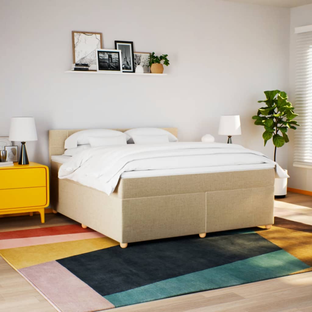 vidaXL Boxspring met matras stof crèmekleurig 180x200 cm afbeelding