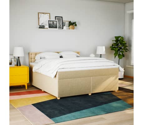vidaXL Boxspring met matras stof cr&egrave;mekleurig 180x200 cm