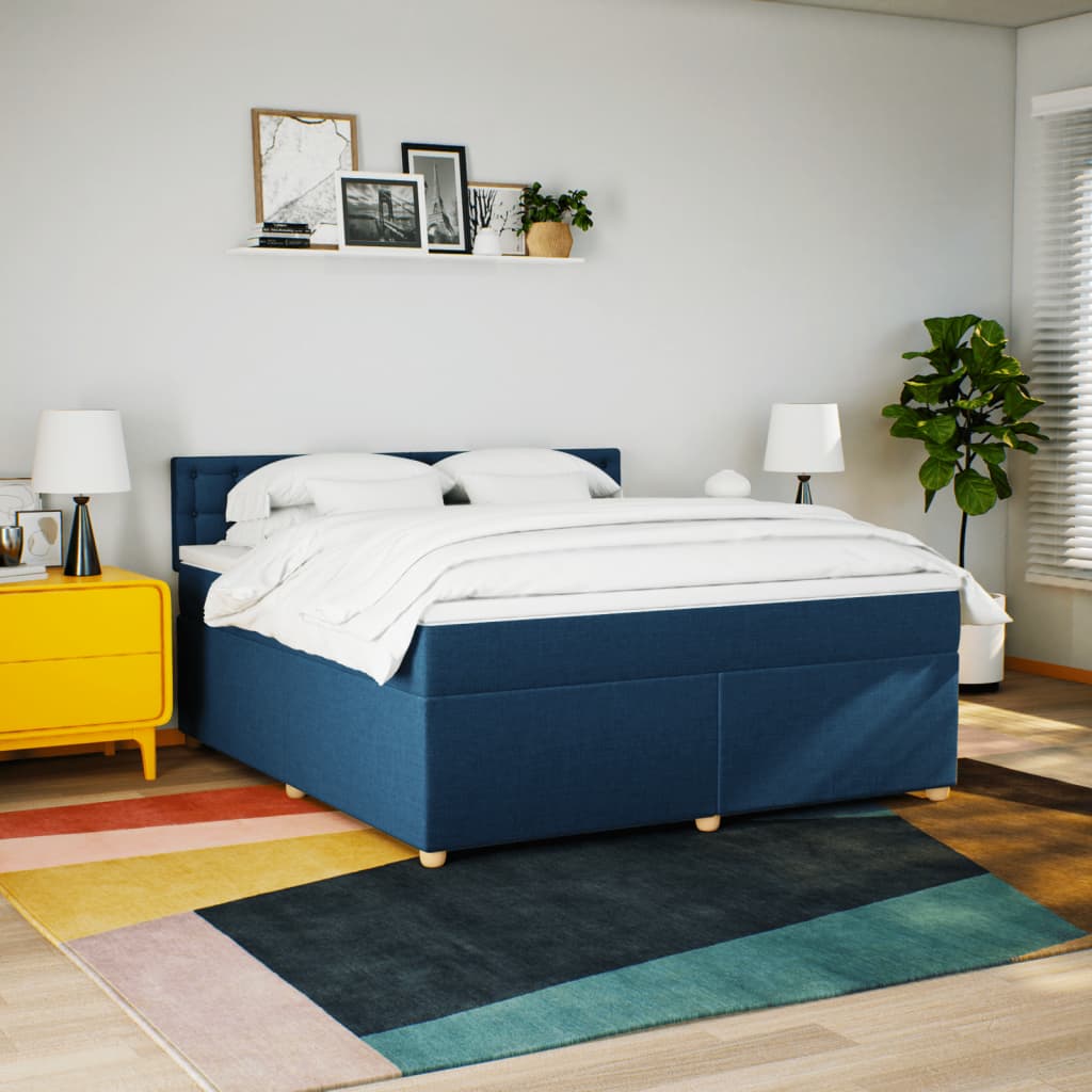 vidaXL Boxspring met matras stof blauw 180x200 cm afbeelding