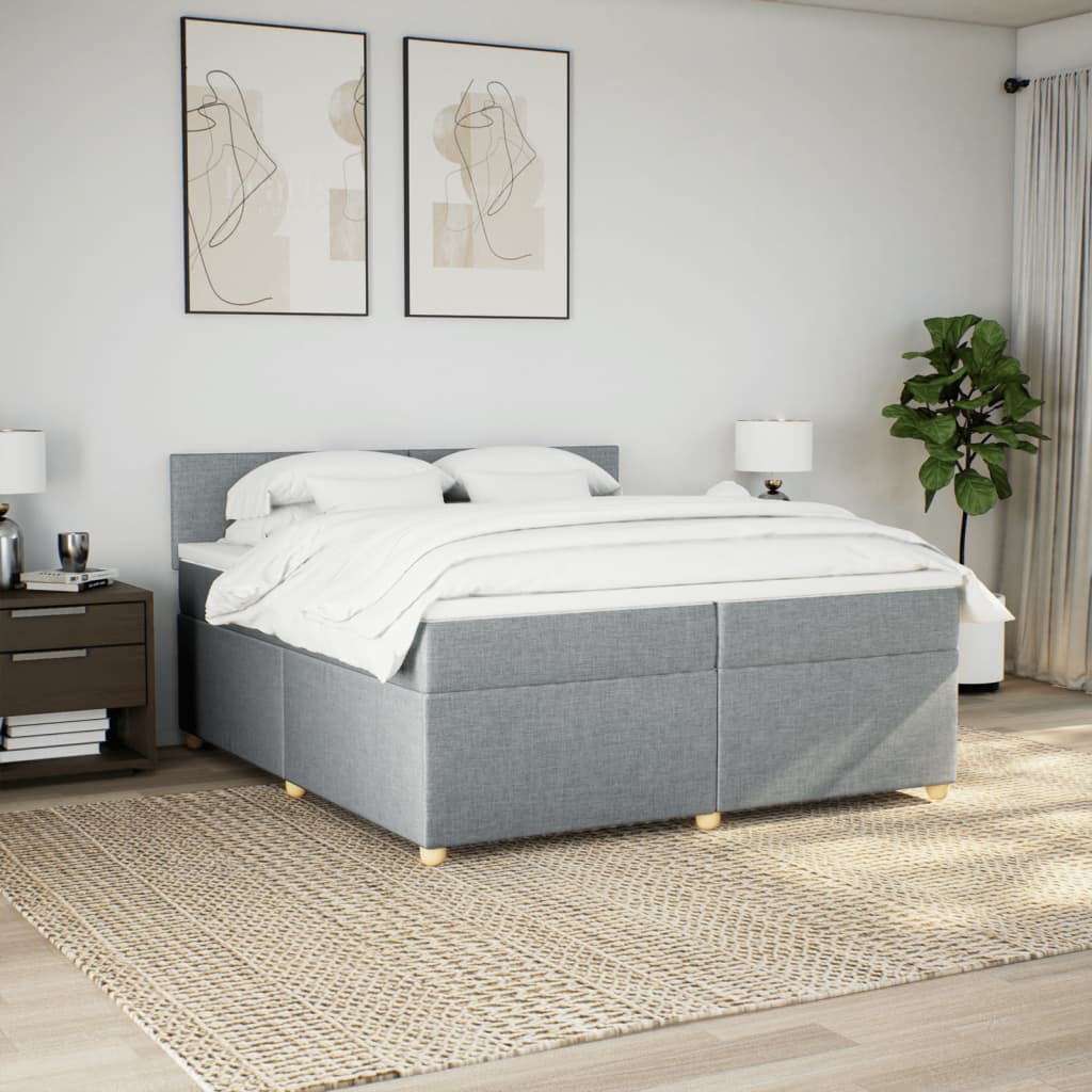 vidaXL Boxspring met matras stof lichtgrijs 200x200 cm afbeelding