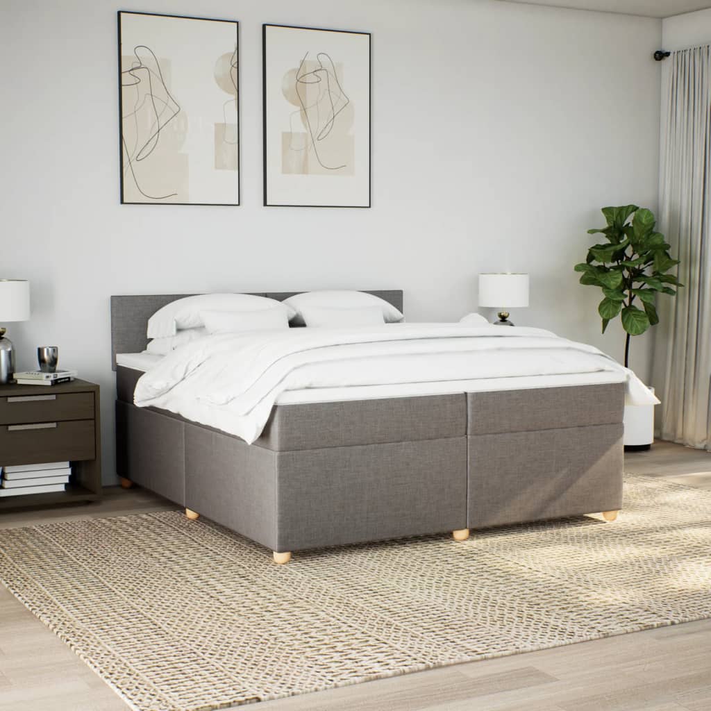 vidaXL Boxspring met matras stof taupe 200x200 cm afbeelding