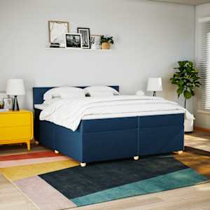 Box spring postel s matrací modrá 200x200 cm textil - obrázek 3