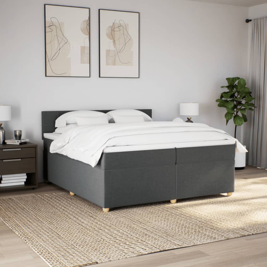 vidaXL Boxspring met matras stof donkergrijs 200x200 cm grijs, foto 2
