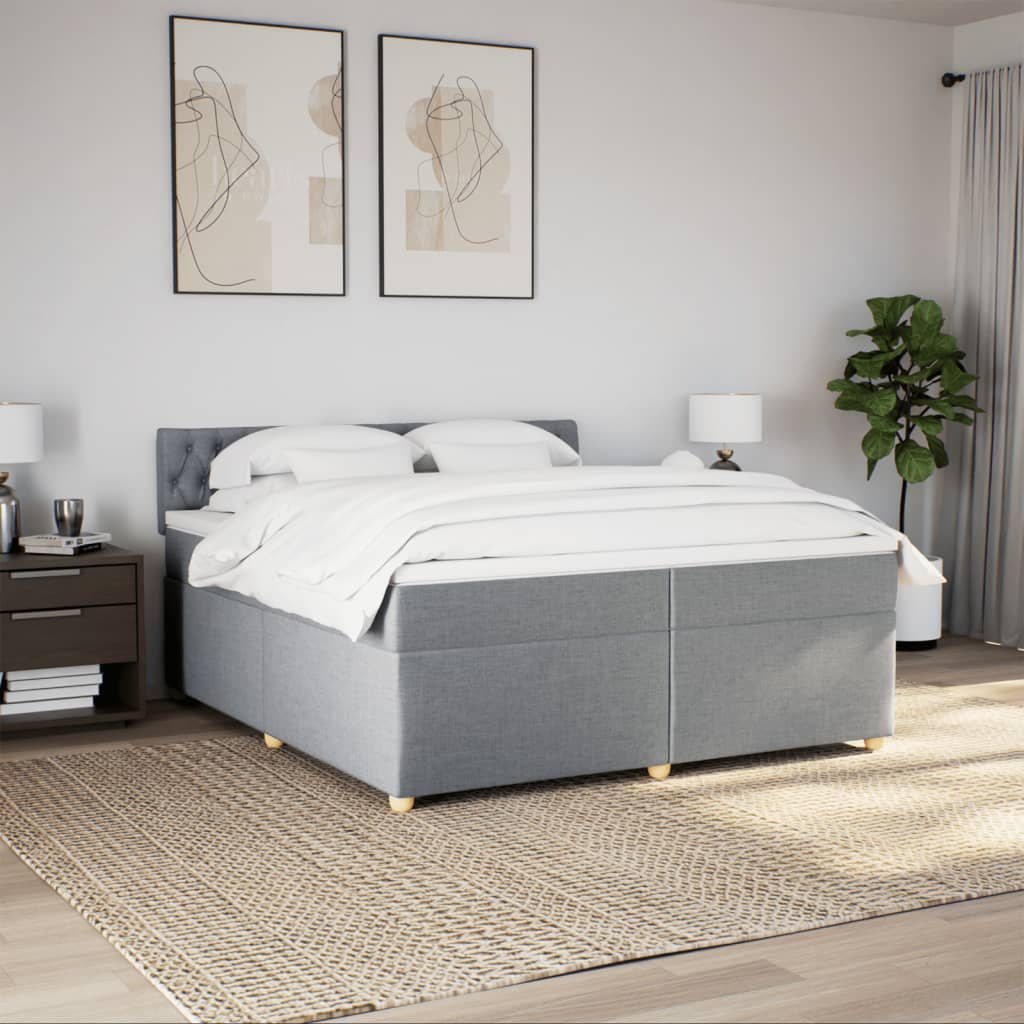 vidaXL Boxspring met matras stof lichtgrijs 200x200 cm afbeelding
