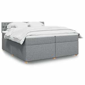 Box spring postelja z vzmetnico svetlo siva 200x200 cm blago
