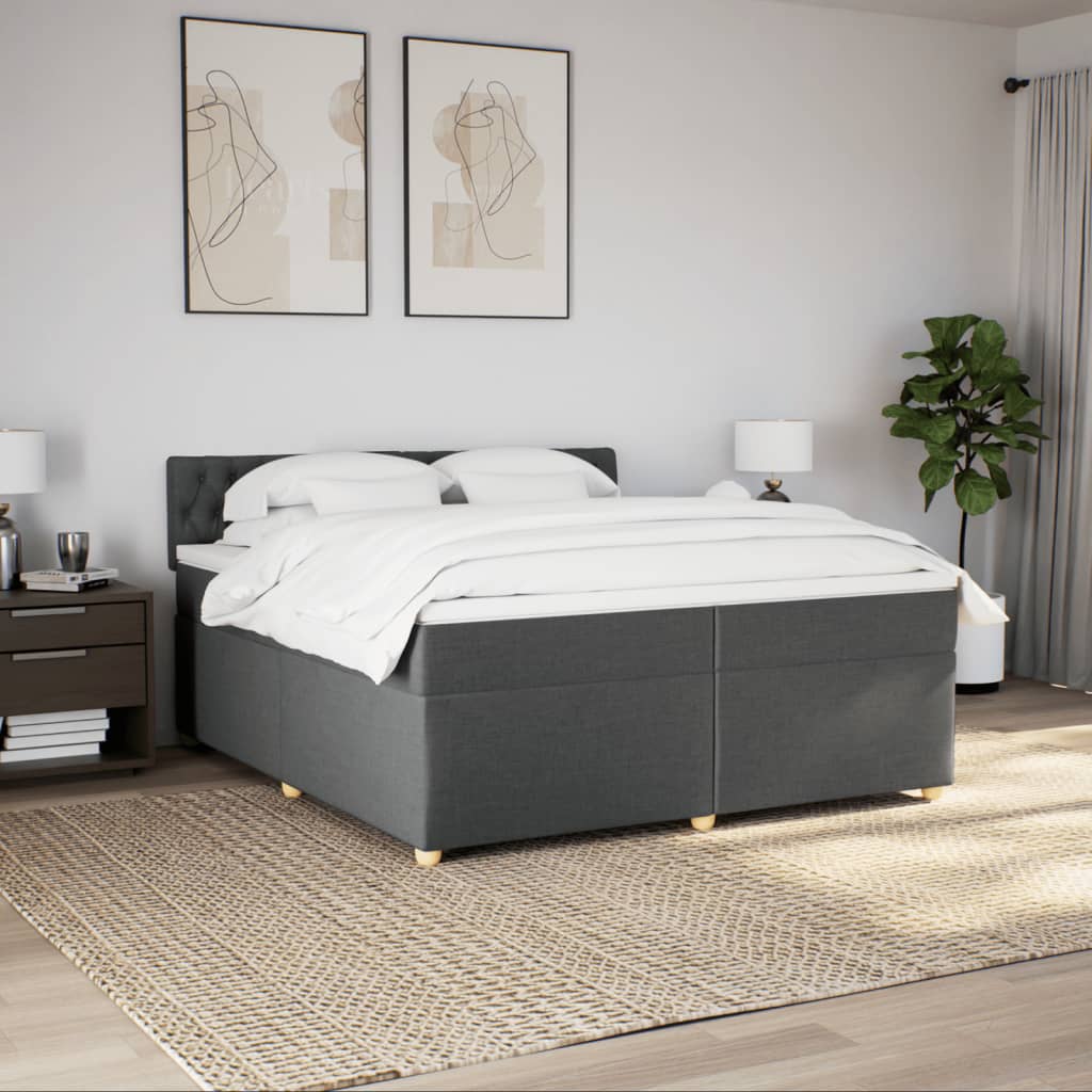 vidaXL Boxspring met matras stof donkergrijs 200x200 cm grijs, foto 2