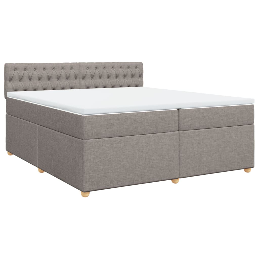 vidaXL Box spring postelja z vzmetnico taupe 200x200 cm blago