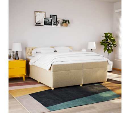 vidaXL Κρεβάτι Boxspring με Στρώμα Κρεμ 200x200 εκ. Υφασμάτινο