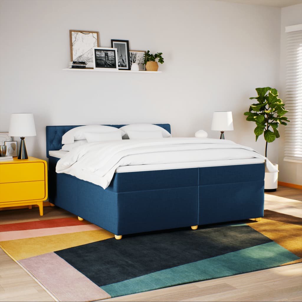 vidaXL Boxspring met matras stof blauw 200x200 cm, foto 2