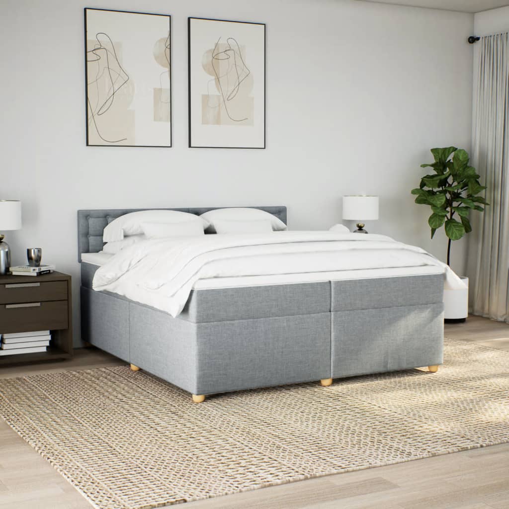 vidaXL Boxspring met matras stof lichtgrijs 200x200 cm grijs, foto 2