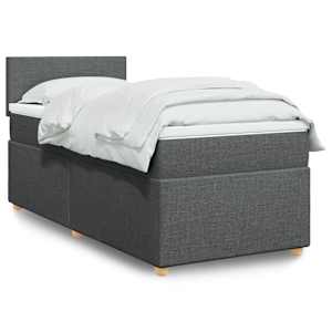 Box spring postelja z vzmetnico temno siva blago