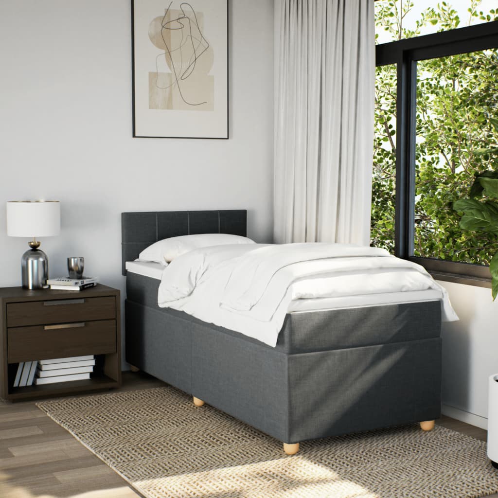 vidaXL Boxspring met matras stof donkergrijs Single grijs, foto 2