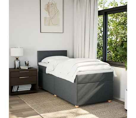 vidaXL Box Spring Bed with Mattress Dark Grey King Single Fabric