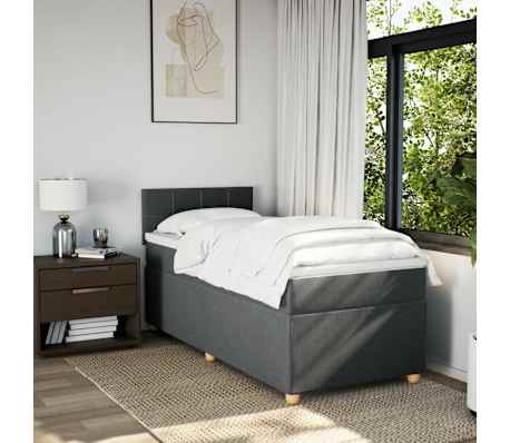 vidaXL Box Spring Bed with Mattress Dark Grey King Single Fabric
