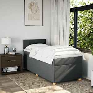 vidaXL Box Spring Bed with Mattress Dark Grey King Single Fabric