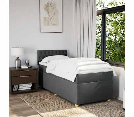 vidaXL Box Spring Bed with Mattress Dark Grey King Single Fabric