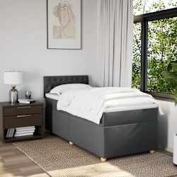 vidaXL Box Spring Bed with Mattress Dark Grey King Single Fabric
