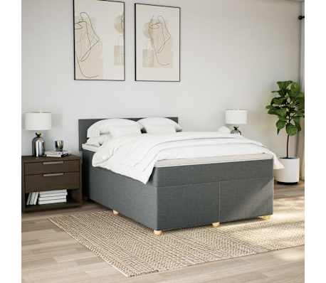vidaXL Box Spring Bed with Mattress Dark Grey Queen Fabric