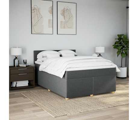 vidaXL Box Spring Bed with Mattress Dark Grey Queen Fabric