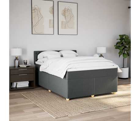 vidaXL Box Spring Bed with Mattress Dark Grey Queen Fabric