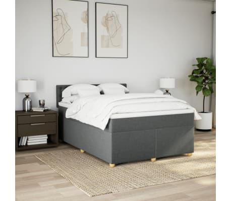 vidaXL Box Spring Bed with Mattress Dark Grey Queen Fabric