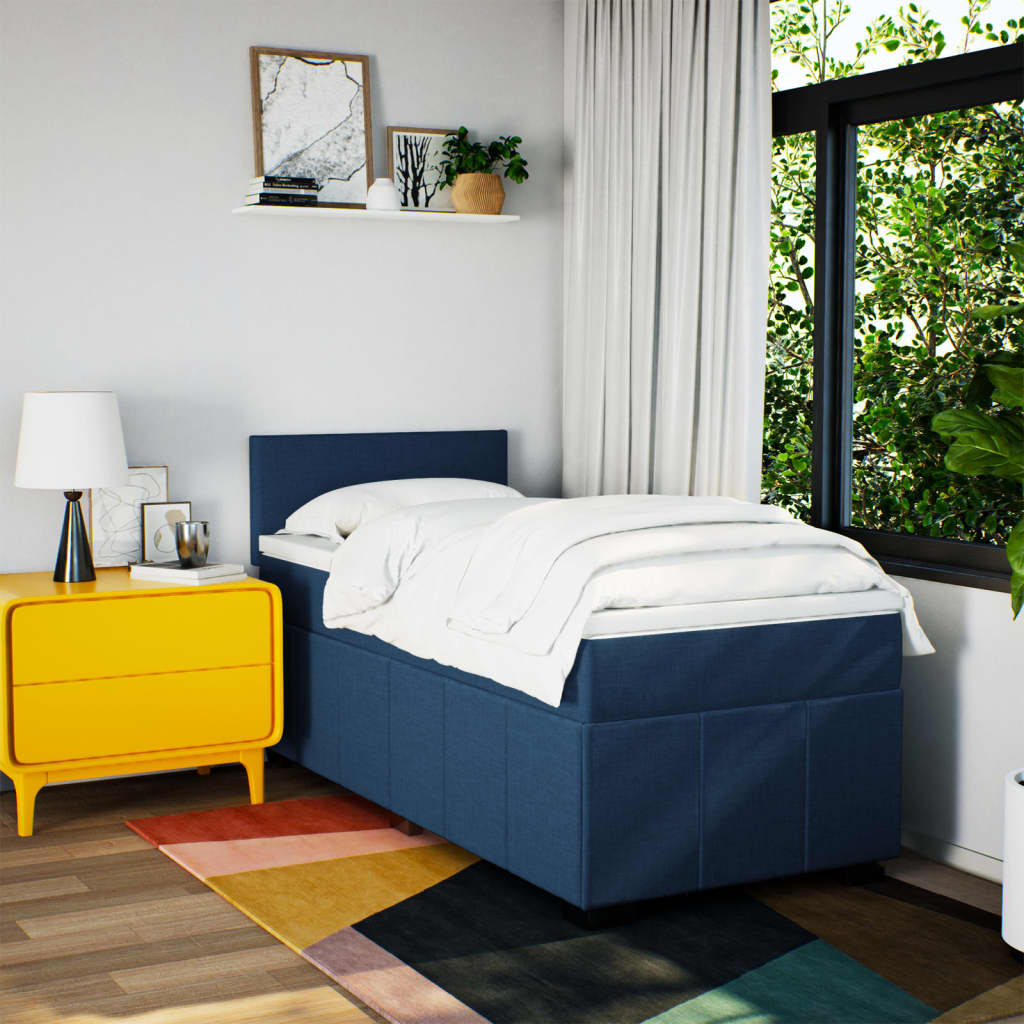 vidaXL Boxspring met matras stof blauw 80x200 cm afbeelding