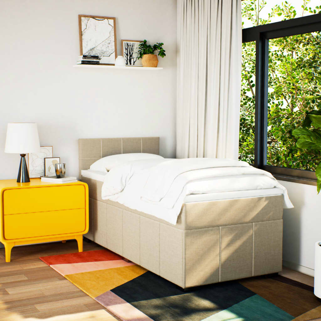 vidaXL Boxspring met matras stof crèmekleurig 80x200 cm afbeelding