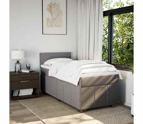 vidaXL Pat box spring cu saltea, gri taupe, 90x190 cm, textil