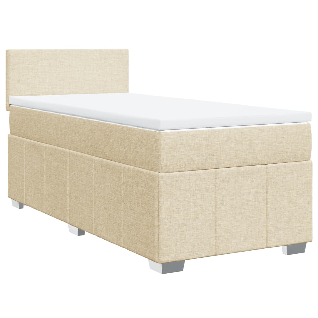 vidaXL Box spring postelja z vzmetnico krem 90x190 cm blago