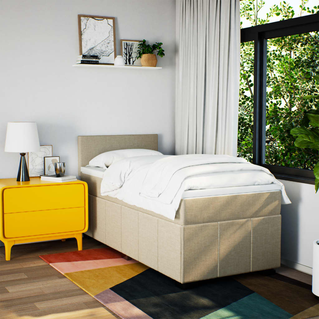 vidaXL Boxspring met matras stof crèmekleurig 90x190 cm afbeelding