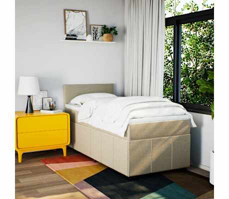 vidaXL Cama com molas/colch&atilde;o 90x190 cm tecido cor creme