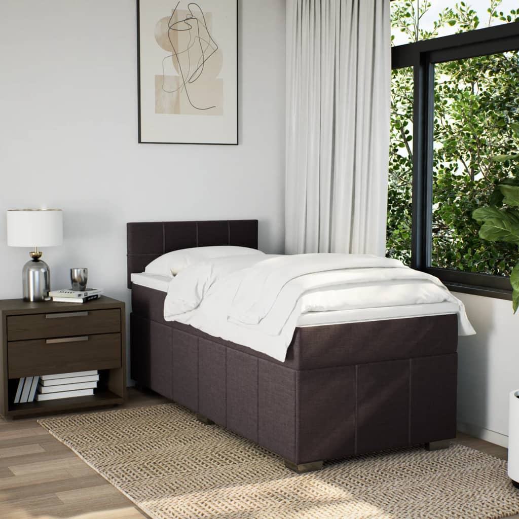 vidaXL Boxspring met matras stof donkerbruin 90x190 cm afbeelding