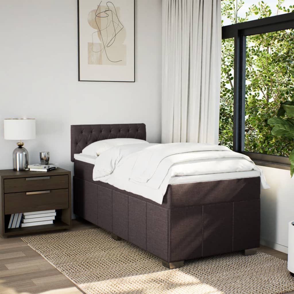 vidaXL Boxspring met matras stof donkerbruin 90x190 cm afbeelding