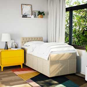 vidaXL Pat box spring cu saltea, crem, 90x190 cm, textil