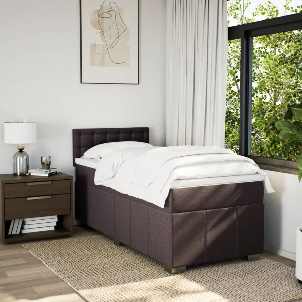 vidaXL Boxspring met matras stof donkerbruin 90x190 cm afbeelding