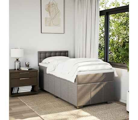 vidaXL Pat box spring cu saltea, gri taupe, 90x190 cm, textil