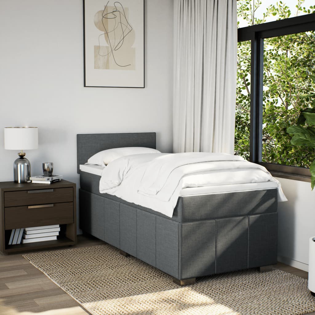 vidaXL Boxspring met matras stof donkergrijs 90x200 cm afbeelding