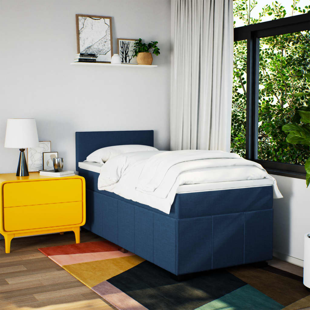 vidaXL Boxspring met matras stof blauw 90x200 cm, foto 2