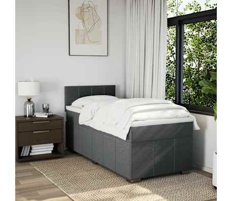 vidaXL Pat box spring cu saltea, gri &icirc;nchis, 90x200 cm, textil